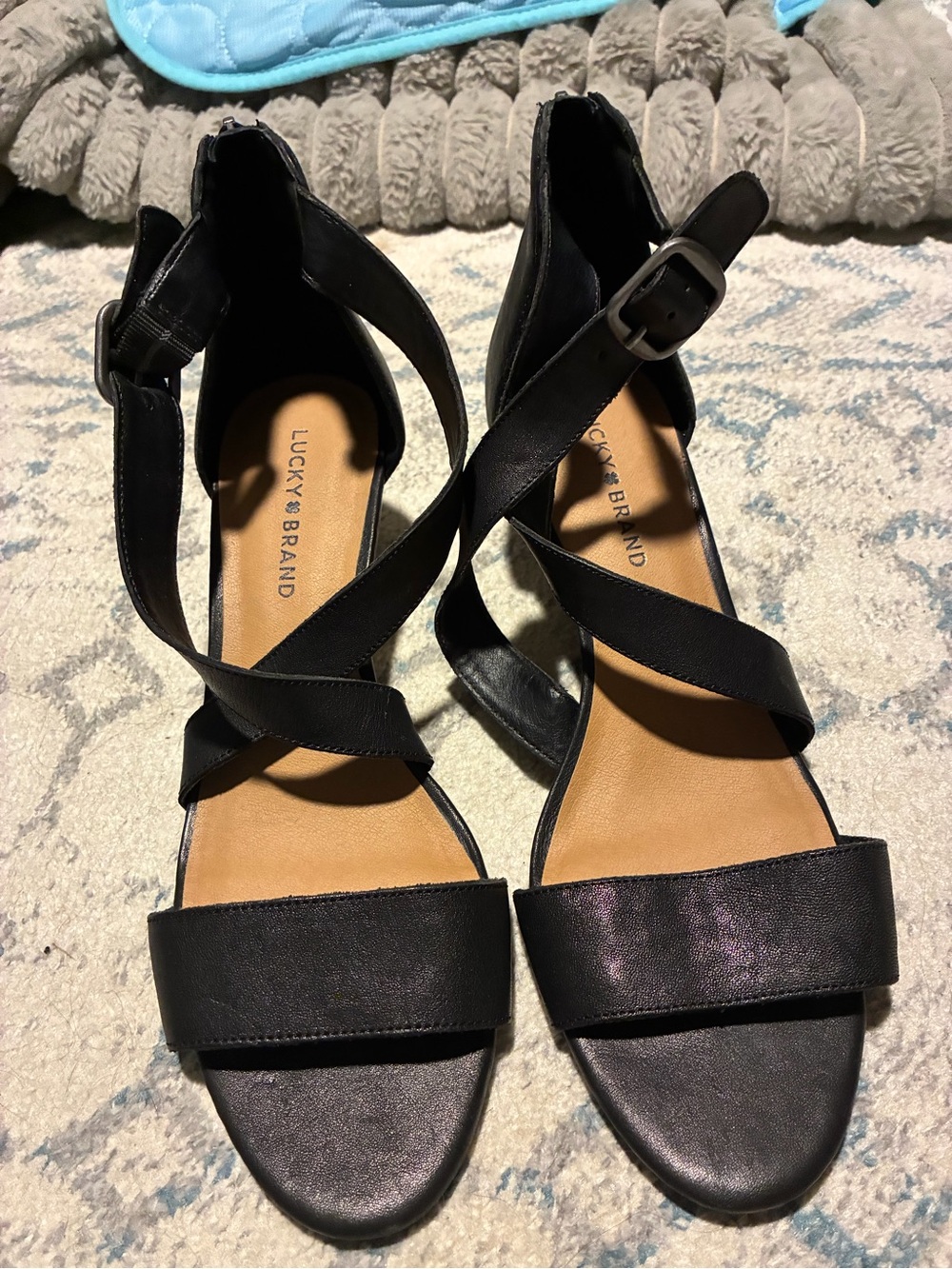 Lucky Brand Black Crisscross Ankle Strap Heels